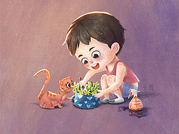 种花的小男孩和他的猫