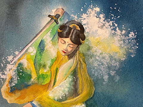 手绘水彩画古风人物