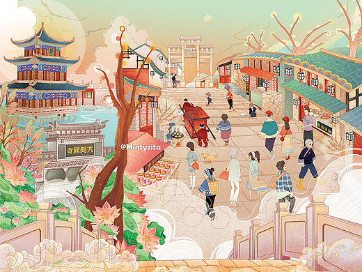 我的插画分享|贵阳花溪青岩与大兴国寺风景