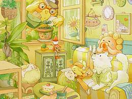 与狗狗的日常插画