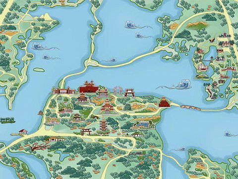 景区园区.手绘地图定制乡镇度假村旅游地图制作