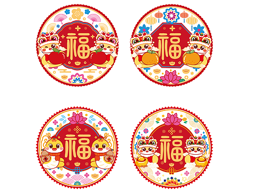 蛇年插画卡通形象窗花玻璃贴设计贴纸新年玻璃贴