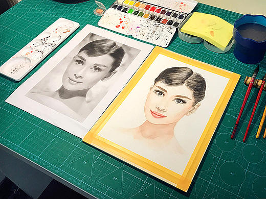 试画水彩人像·赫本（个人主页-ZMTkzNDIwMzI=） - 创作习作 - 站酷设计师蓝柯原创素材 - 站酷ZCOOL