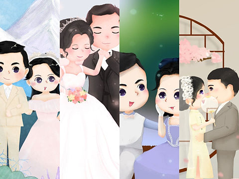 婚纱照手绘插画合集