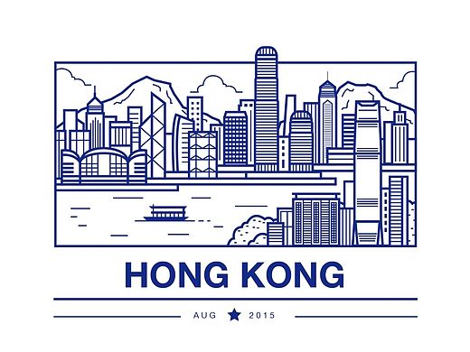 香港 扁平极简线描插画