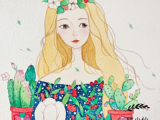原创水彩少女插画|小清新