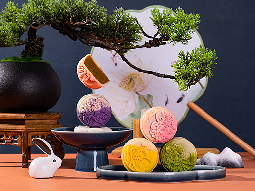 月饼产品拍摄-桃山皮/流心/广式月饼-月饼国潮插画包装