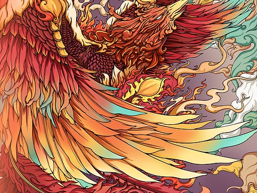 神兽四象之南朱雀国潮国风插画设计