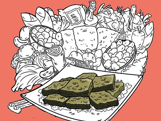 商业插画-《长沙小食》系列部分线稿图