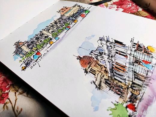 钢笔淡彩建筑风景速写