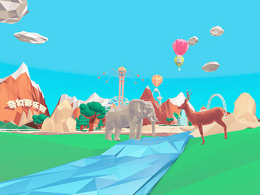 c4d lowpoly风格过山车动画静帧