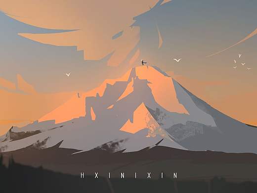 雪山速涂插画
