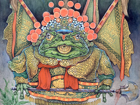 原创手绘国风水彩插画 -  顶天立地智慧大将军