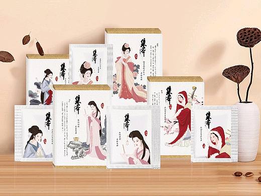 商业插画--四大美女面膜包装设计