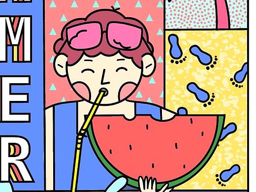 春夏秋冬四季孟菲斯插画