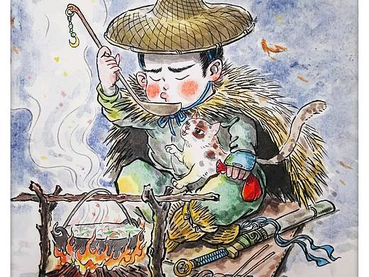 小雪 忽有故人心上过 水彩插画练习  塑新斋潘纪坤手绘