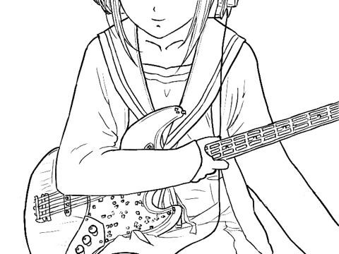 弹吉他的女孩素描图片