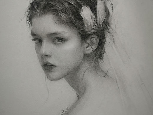 素描教程：披头纱的少女