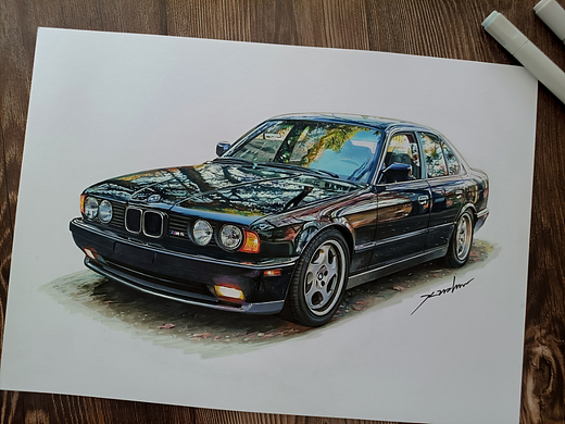 马克笔汽车手绘 BMW  M5