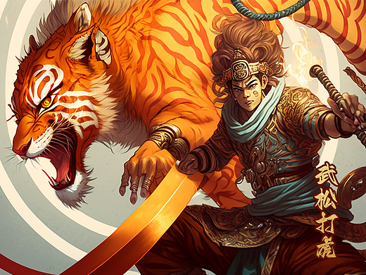 AI国潮插画之“武松打虎”（个人主页-ZNjI3OTUyOTY=） - 商业插画 - 站酷设计师奥尔良Aoerl原创素材 - 站酷ZCOOL