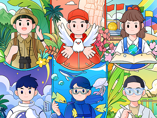 商业动态插画设计丨筑梦大道六个梦想系列主题动态插画