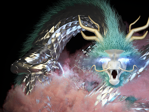 c4d oc渲染 烟雾粒子中华龙