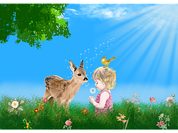 吹蒲公英的小女孩