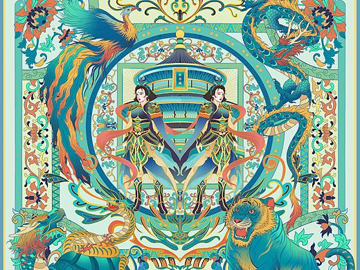 四兽印花图-景泰蓝纹样设计