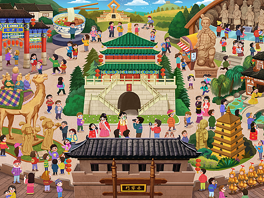 西安游记(个人主页-ZNjc4NTg2NDA=) - 商业插画 - 站酷设计师诺米Yang原创素材 - 站酷ZCOOL