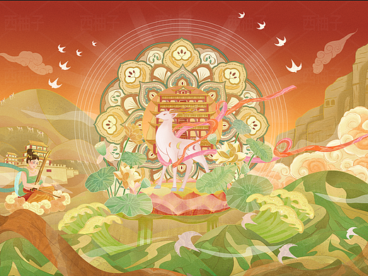 敦煌-九色鹿（个人主页-ZNjI0NDQ0OTY=） - 创作习作 - 站酷设计师西柚子呀原创素材 - 站酷ZCOOL