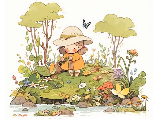 小女孩与大自然系列插画