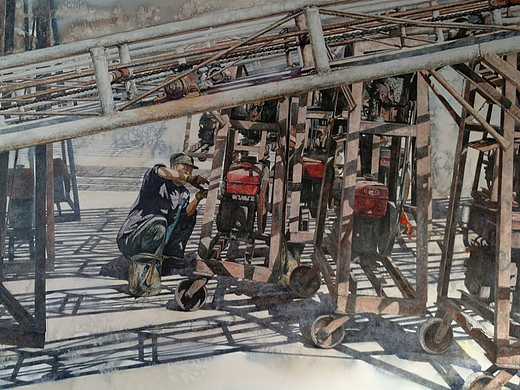 水彩画 《工作中的人系列——正午阳光》 全开