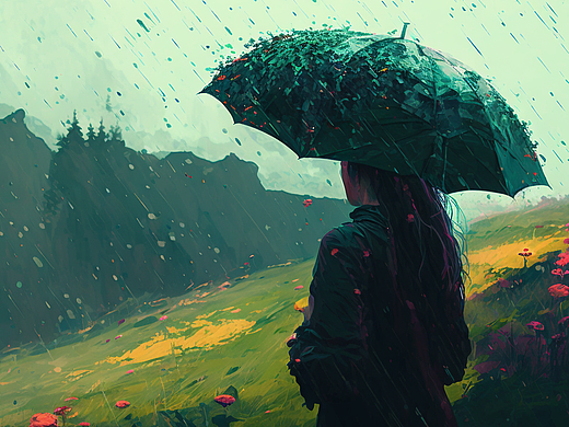 AI设计——雨中寻思的女人