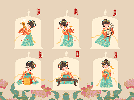 国风插画 | 唐宫乐女系列