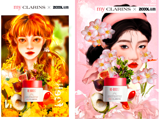 myclarins面霜的花卉少女
