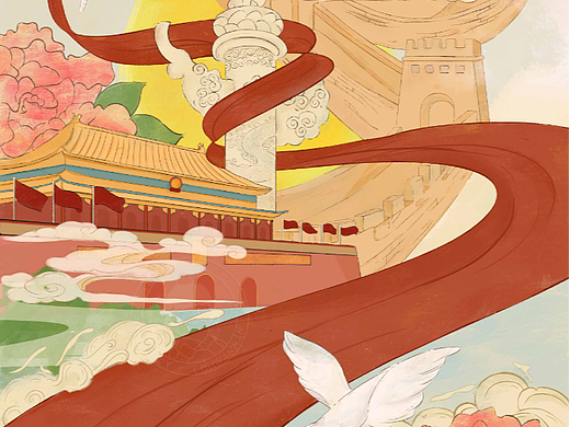 国庆节中国风手绘插画