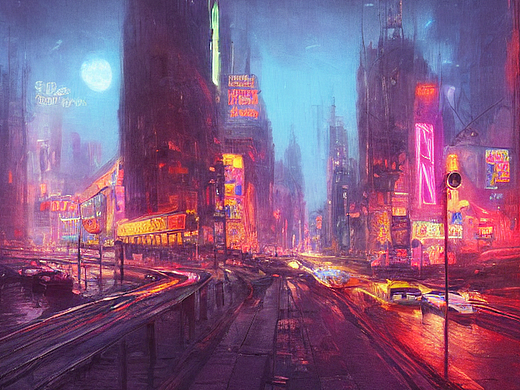 #AI创作实验室#城市的灯火依旧亮着，霓虹灯闪烁