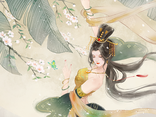 原创古风插画-蕉下美人舞一曲