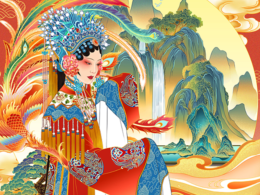 国风戏曲花旦插画
