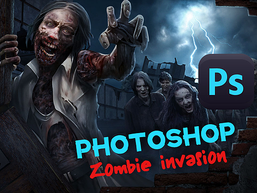 Photoshop：场景合成 -【丧尸侵袭】（个人主页-ZNjAyOTY5ODA=） - 其他 - 站酷设计师小刻dc原创素材 - 站酷ZCOOL