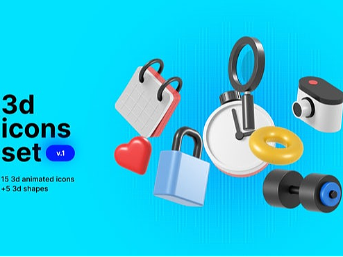 AE模板|3D创意图形图标动效动画ICON办公元素展示