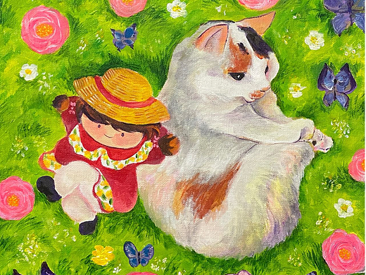 《球球与老板》丙烯画