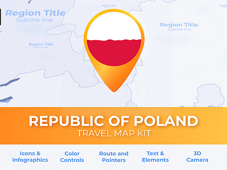 AE模板 | 波兰地图旅游国际新闻路线标记工具包动态