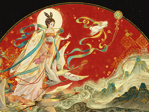 兔年插画~~鹤鸣青山秀，兔奔碧野宽