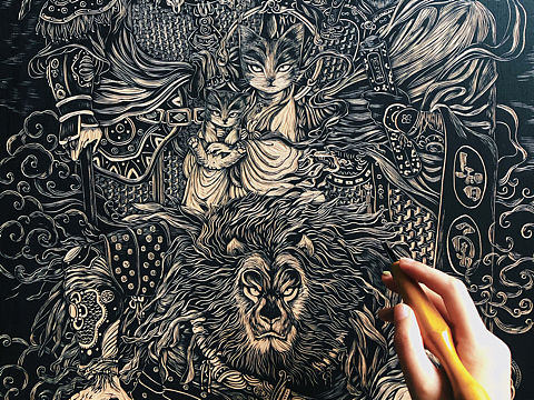 手工雕刻定制黑白木刻版画制作分享