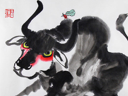 画儿晴天生肖水墨画-牛气冲天系列2