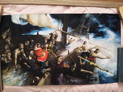 13年前的水粉画，临摹“海峡夜浪”