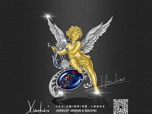 ipad绘画procreate高级珠宝设计手绘.18K金欧泊胸针.