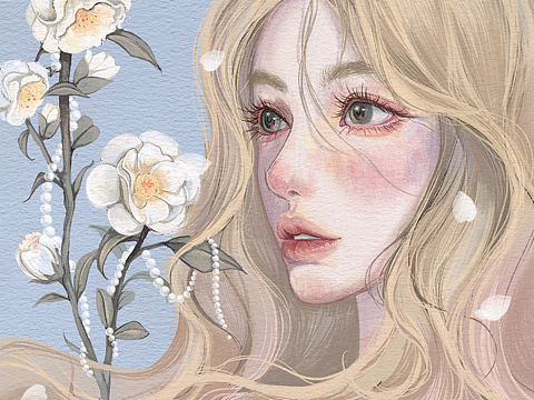 《少女与花》系列（个人主页-ZNjA1MTE4MDg=） - 艺术插画 - 站酷设计师花栗shushu原创素材 - 站酷ZCOOL