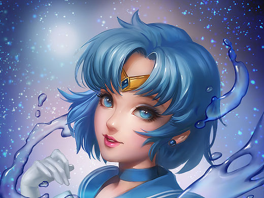 美少女战士水星同人（附过程图）迁迁CG插画